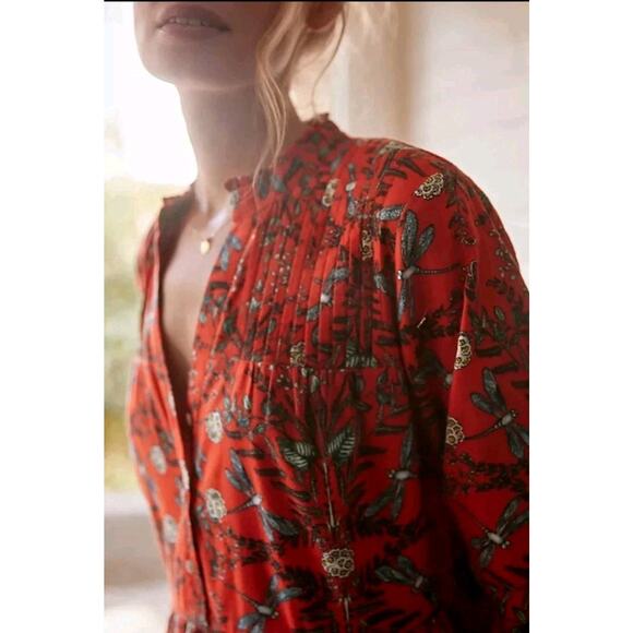 Kelly Louise Judd Anthropologie Flannel Sleep Dress Whimsical Red Dragonfly XL - Picture 2 of 16